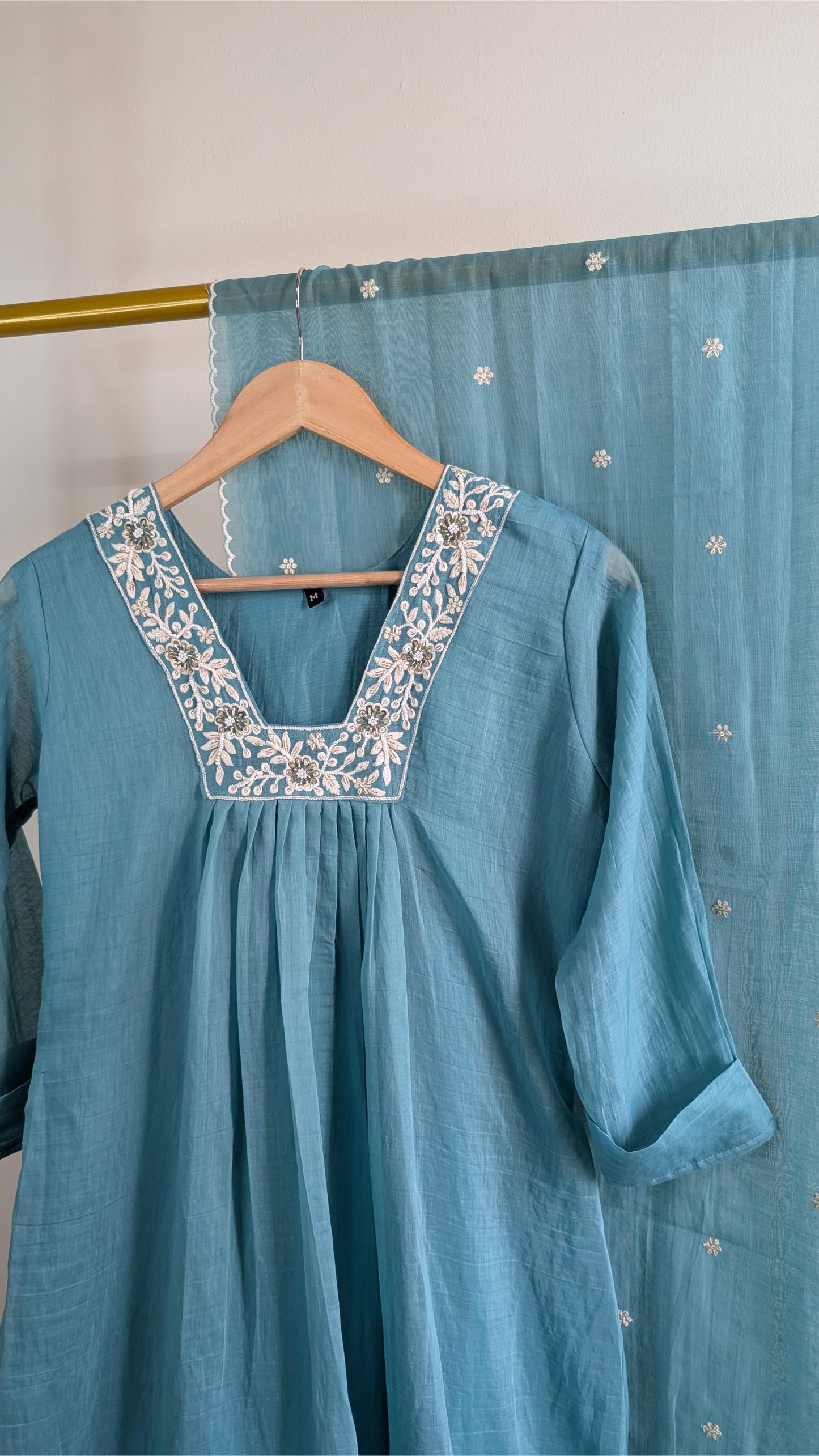 Elegant Thread Work Mul Chanderi Kurti Set with Embroidered Details (AC00046)