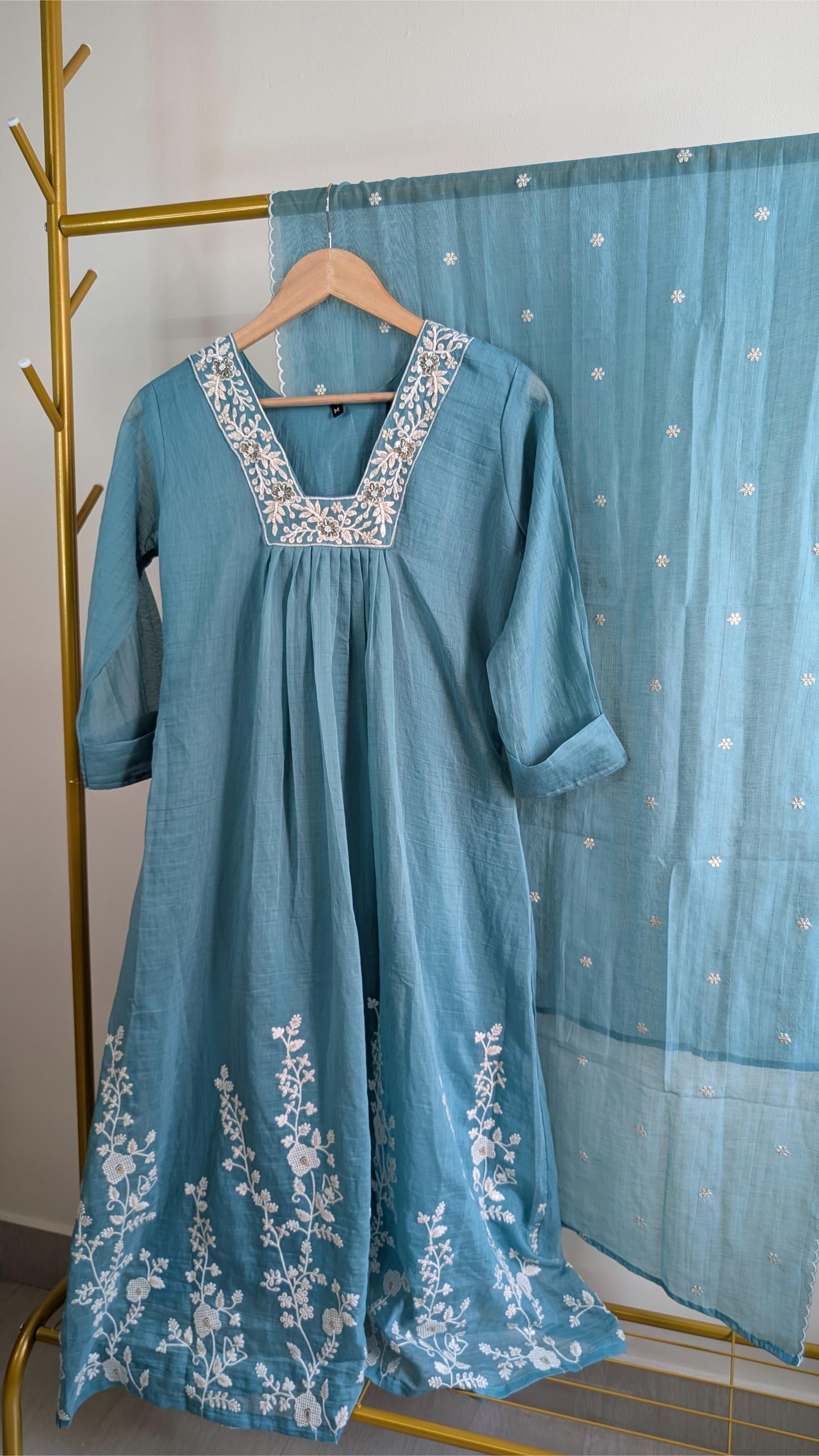 Elegant Thread Work Mul Chanderi Kurti Set with Embroidered Details (AC00046)