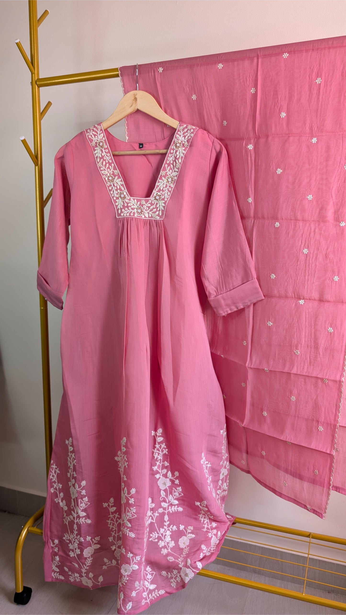 Elegant Thread Work Mul Chanderi Kurti Set with Embroidered Details (AC00046)