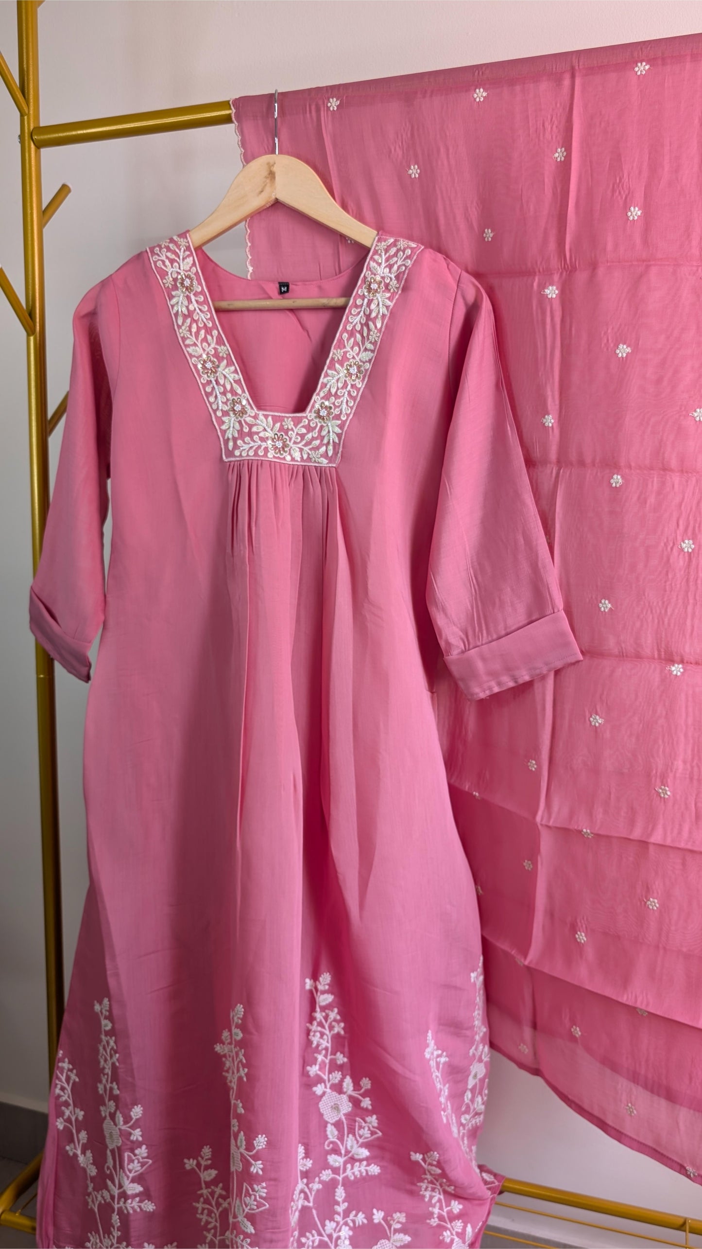 Elegant Thread Work Mul Chanderi Kurti Set with Embroidered Details (AC00046)