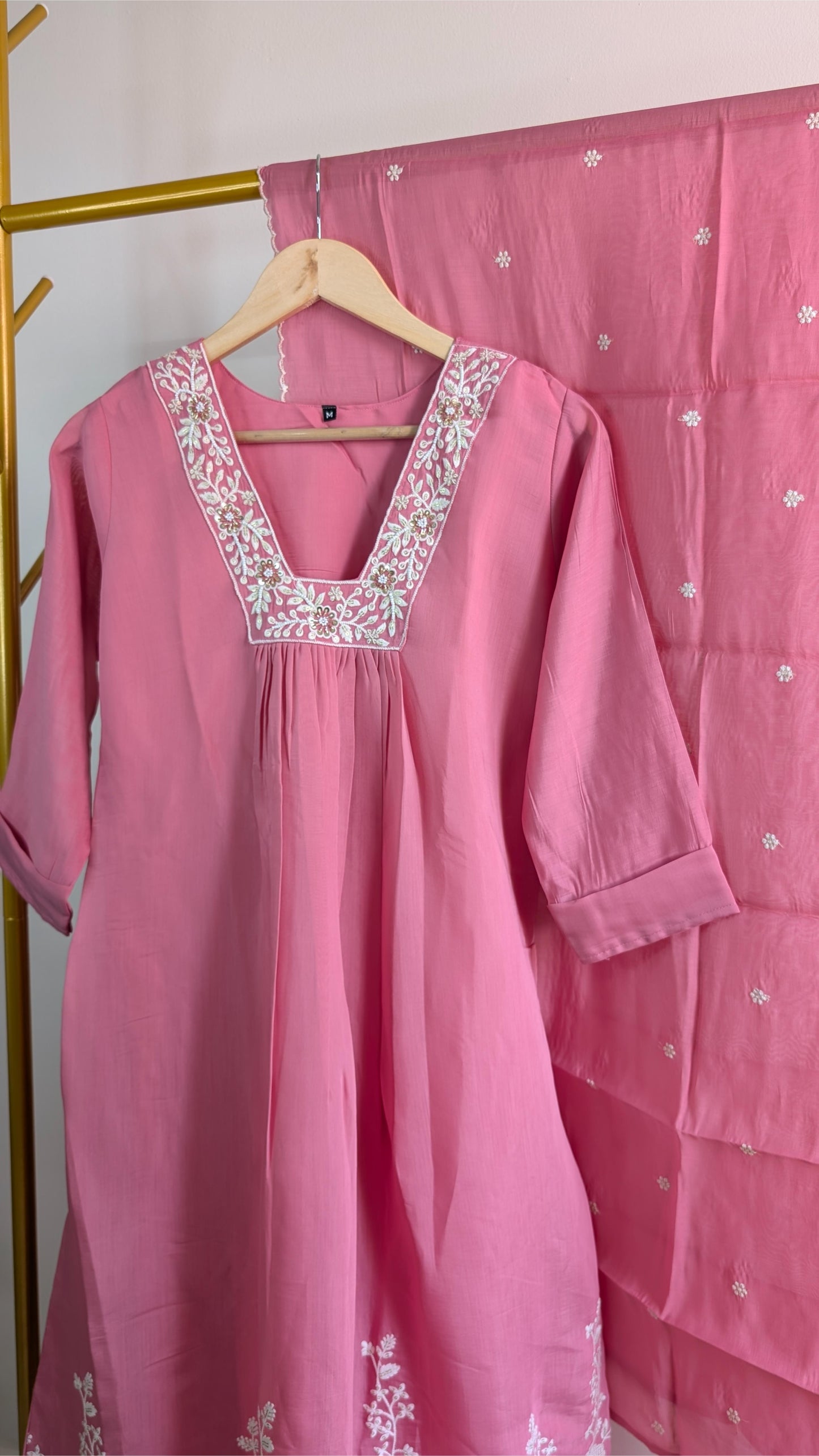 Elegant Thread Work Mul Chanderi Kurti Set with Embroidered Details (AC00046)