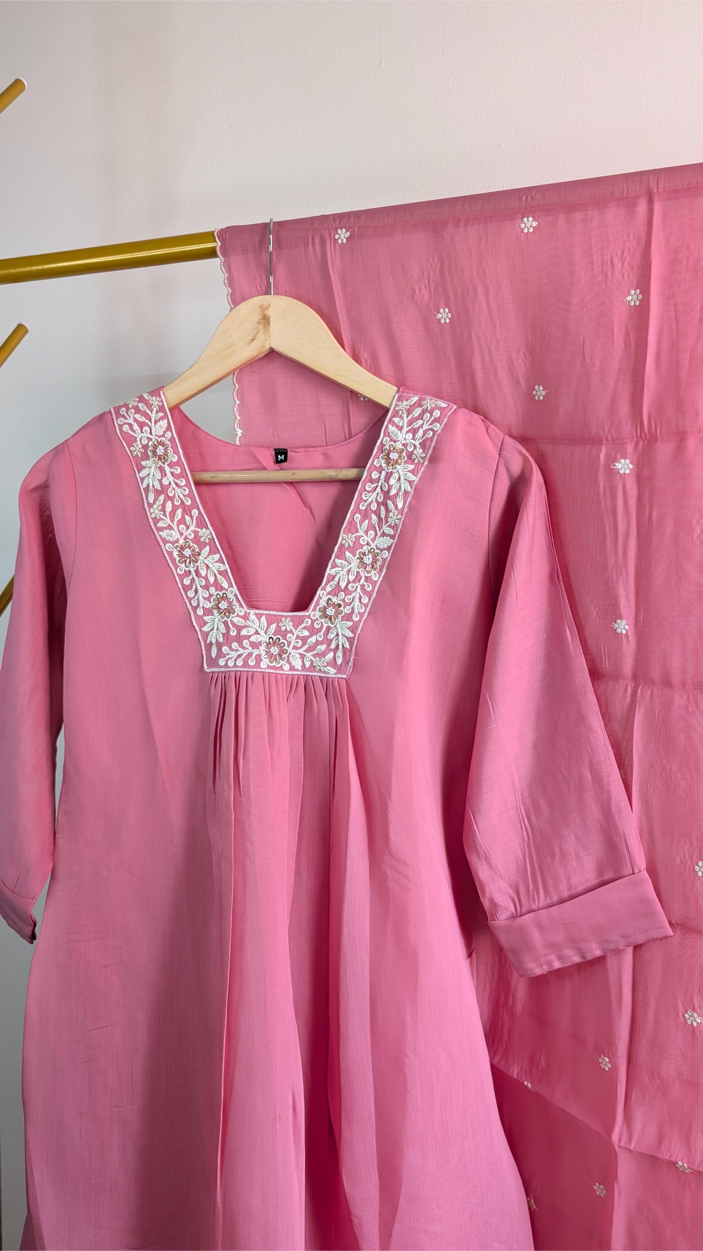 Elegant Thread Work Mul Chanderi Kurti Set with Embroidered Details (AC00046)