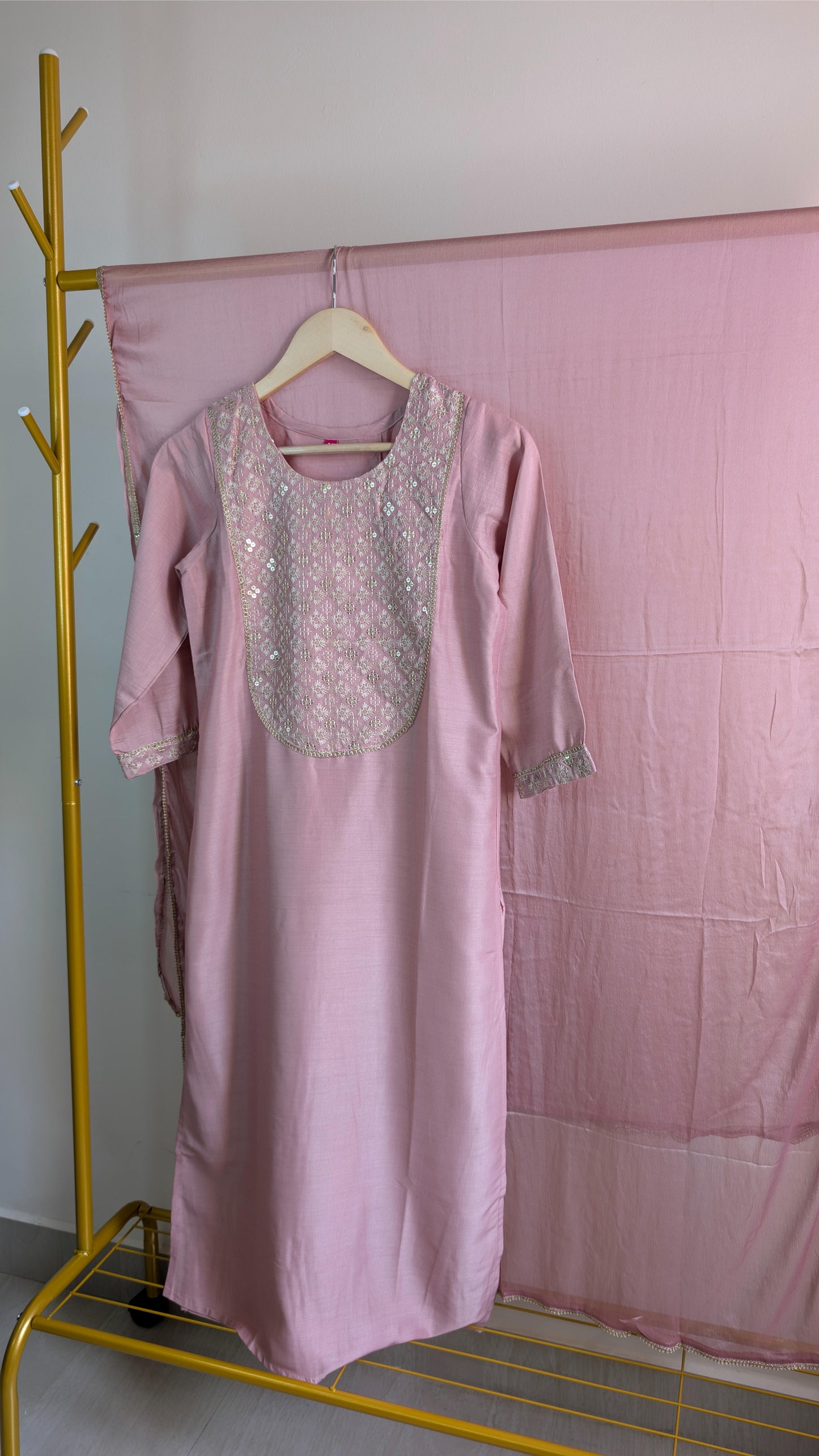 Chinnon 3-Piece Embroidered Kurti Set in Pink & Blue (AC00048)