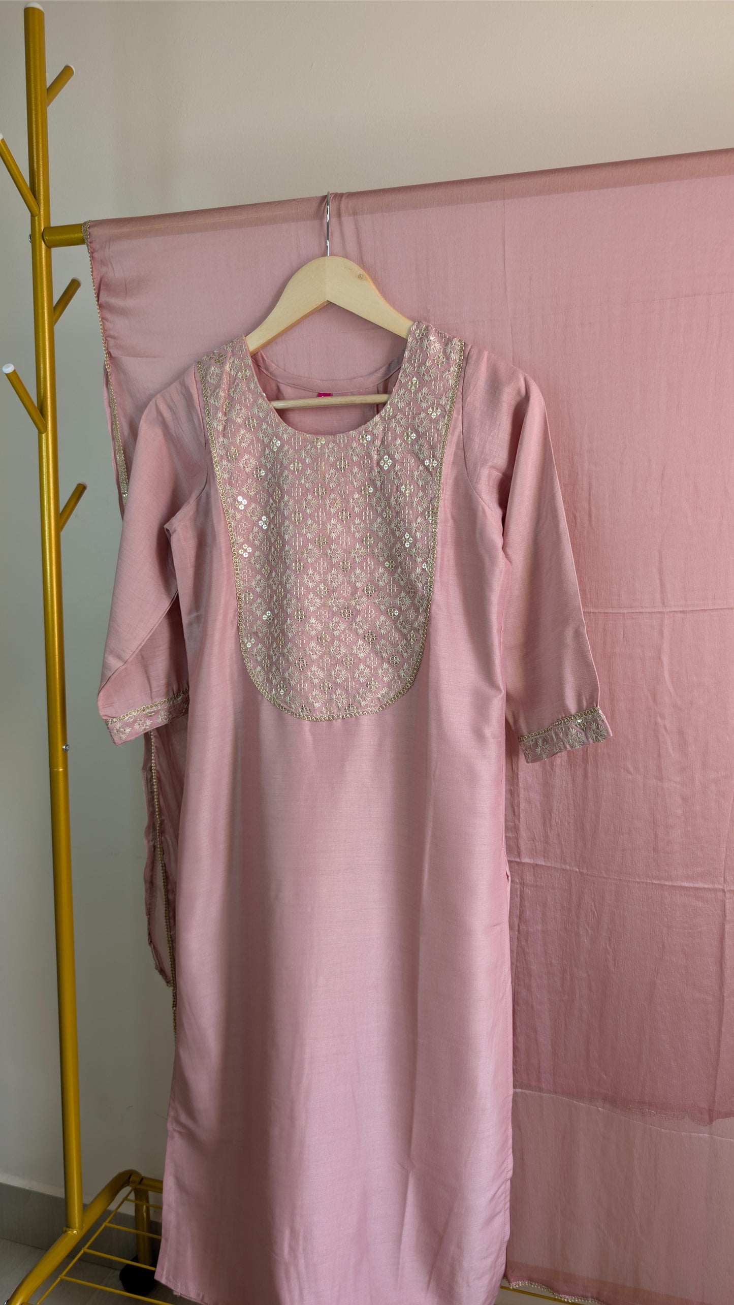 Chinnon 3-Piece Embroidered Kurti Set in Pink & Blue (AC00048)