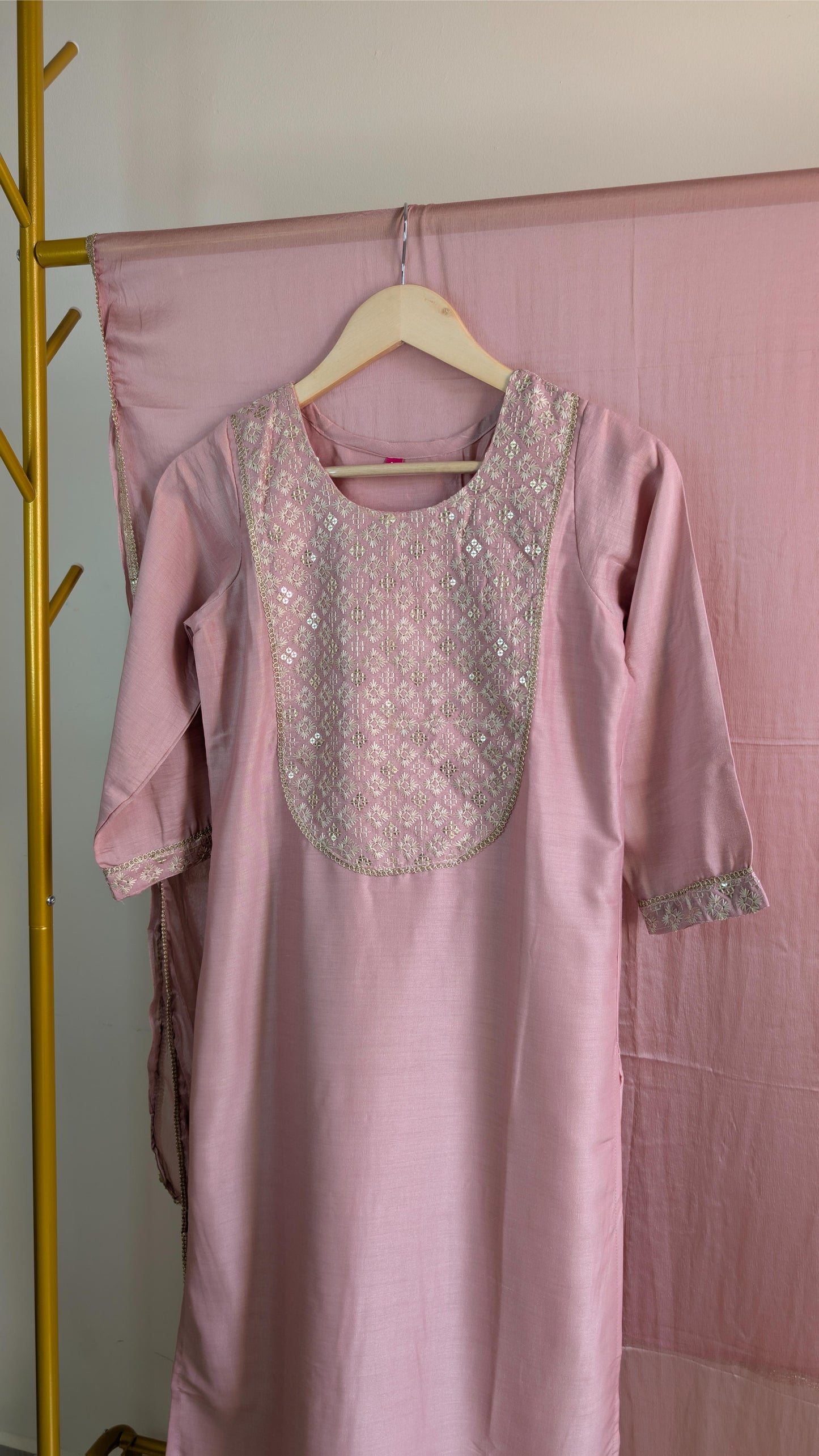 Chinnon 3-Piece Embroidered Kurti Set in Pink & Blue (AC00048)