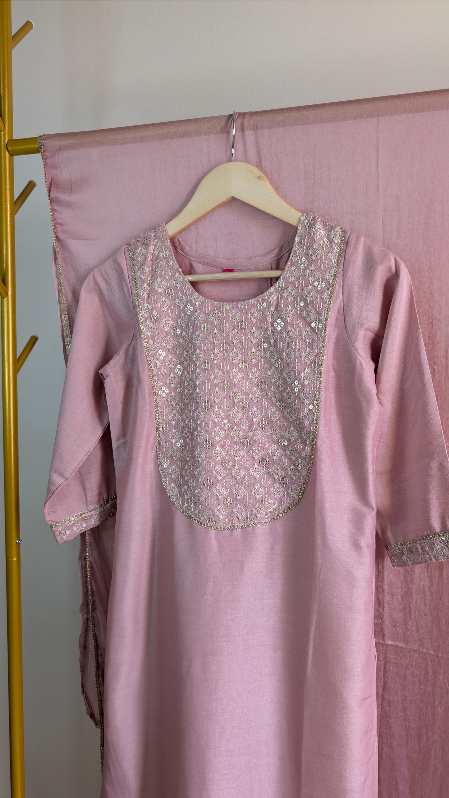 Chinnon 3-Piece Embroidered Kurti Set in Pink & Blue (AC00048)