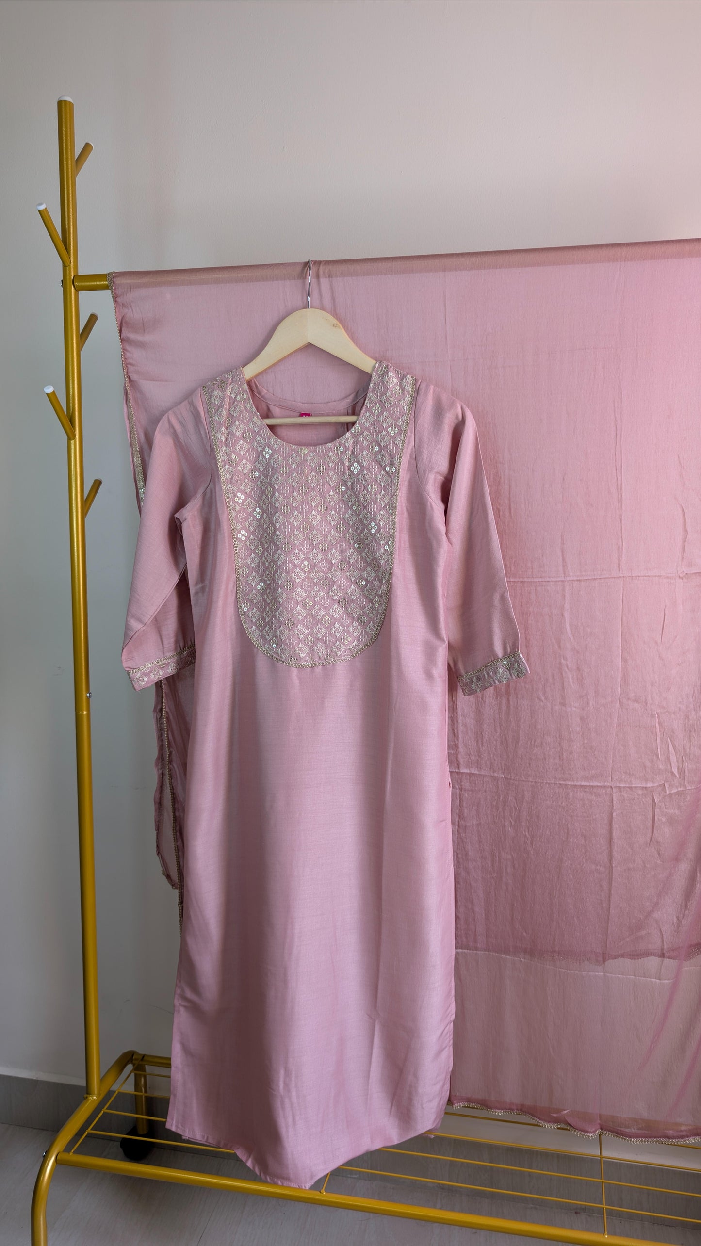 Chinnon 3-Piece Embroidered Kurti Set in Pink & Blue (AC00048)