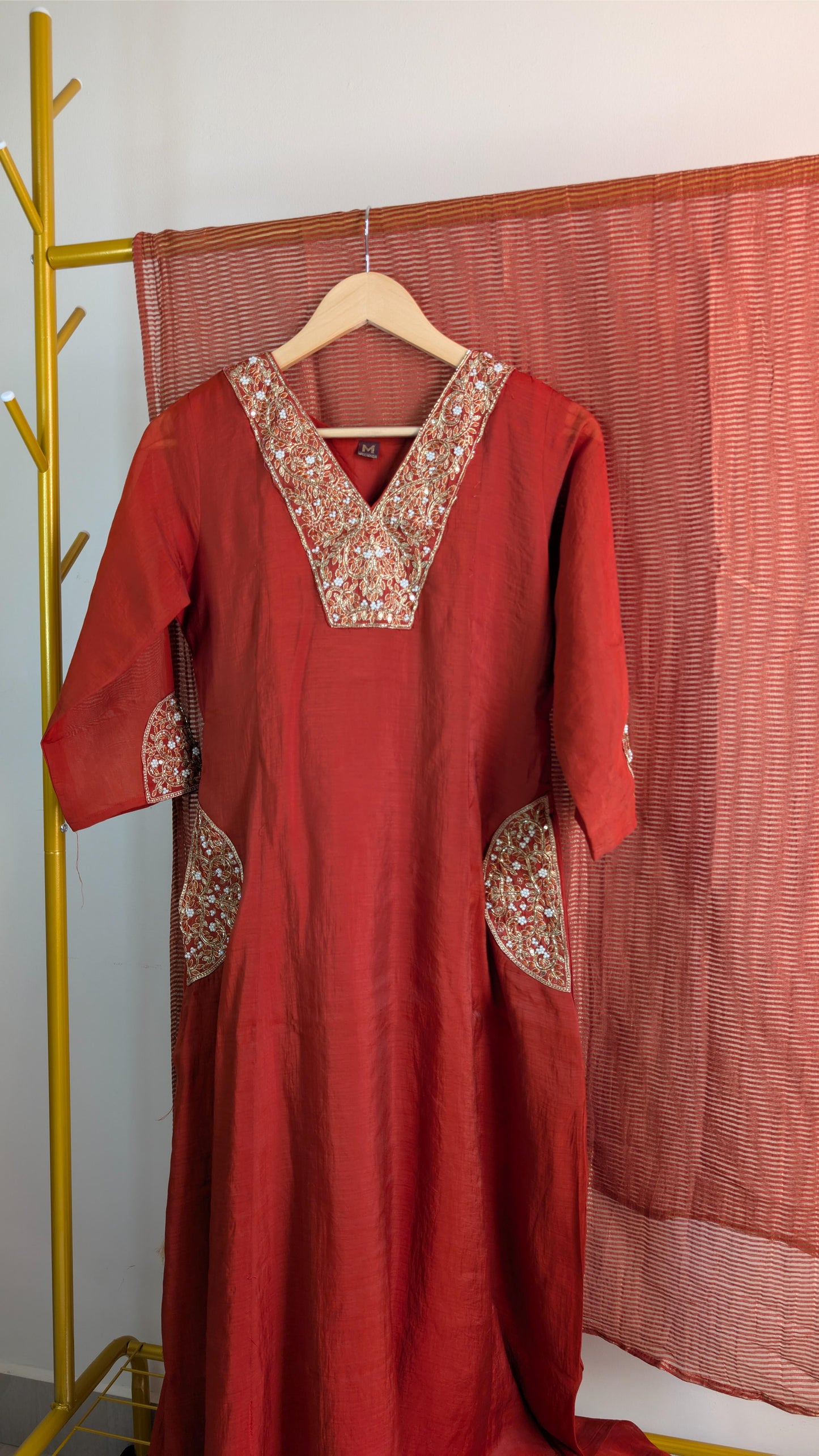 Mul Chanderi Kurti Set with Hand Embroidery | Elegant Festive & Party Wear (AC00047)