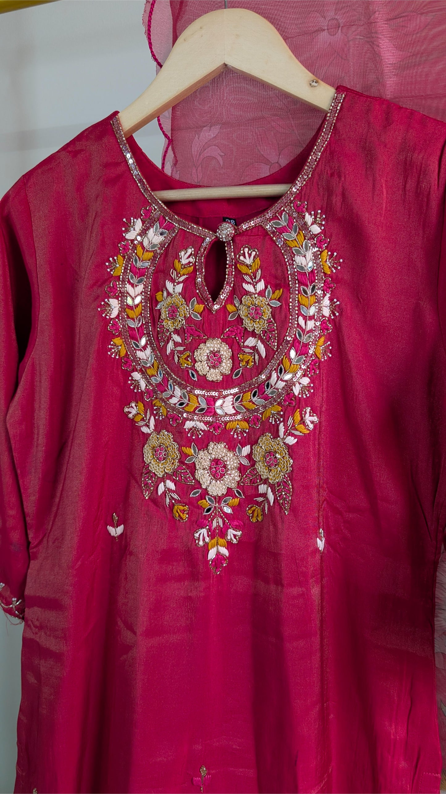 Designer Reddish Pink Embroidered 3-Piece Kurta Set with Floral Dupatta | Festive & Party Wear (AC00054)