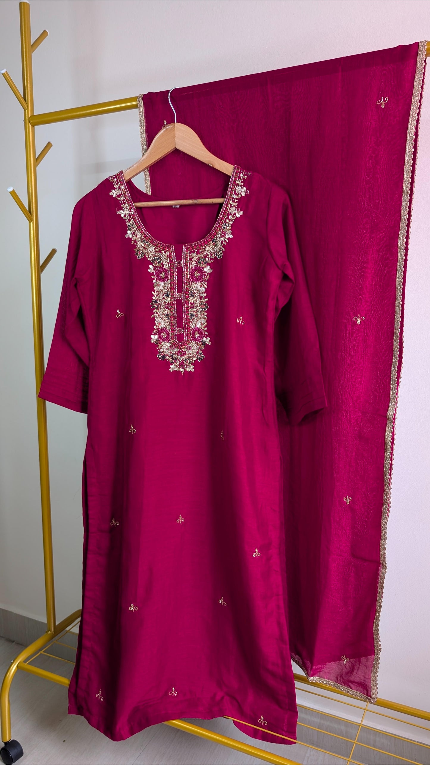 Elegant Magenta Embroidered 3-Piece Kurti Set for Women – Festive & Party Wear (AC00056)