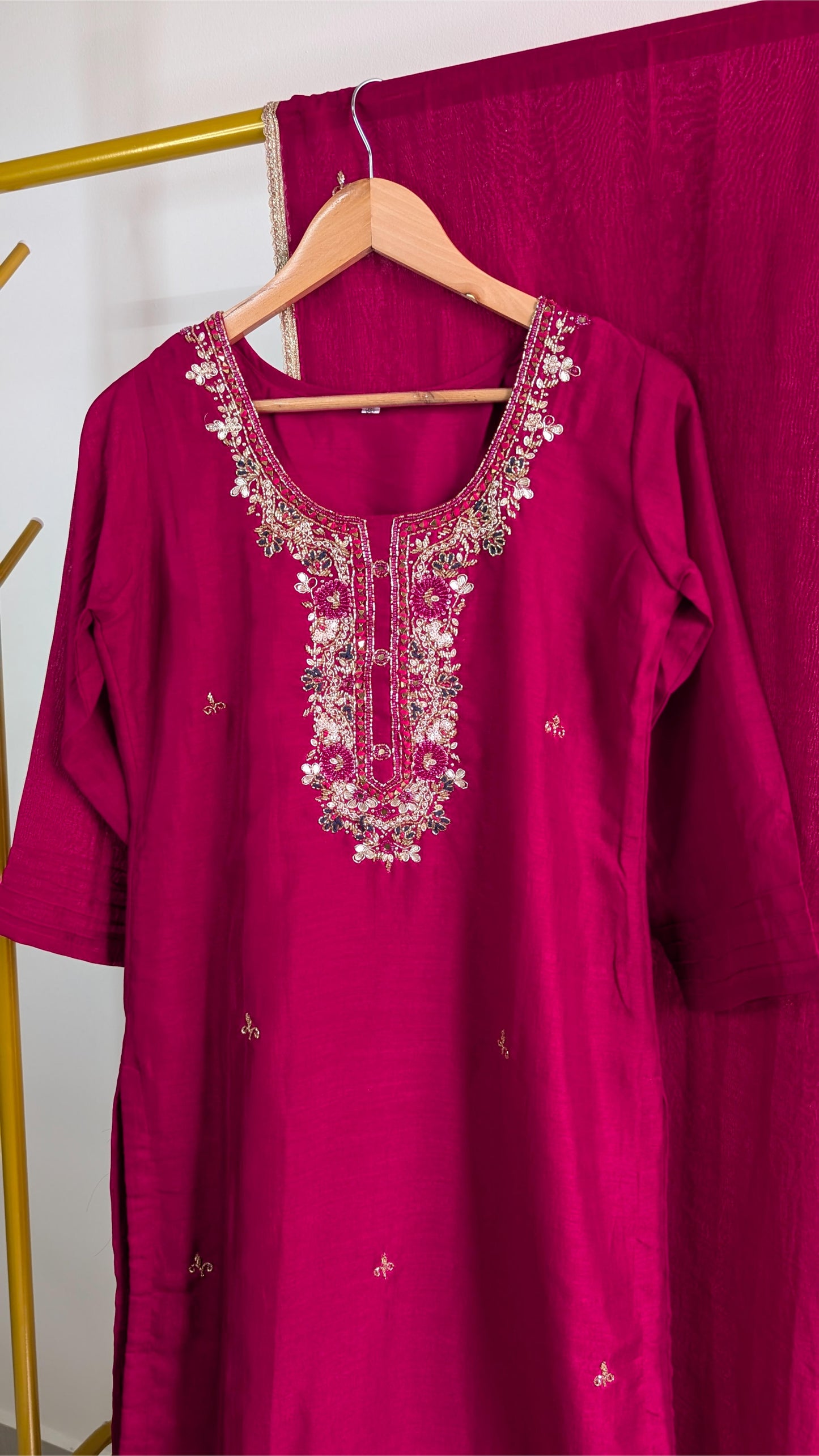 Elegant Magenta Embroidered 3-Piece Kurti Set for Women – Festive & Party Wear (AC00056)