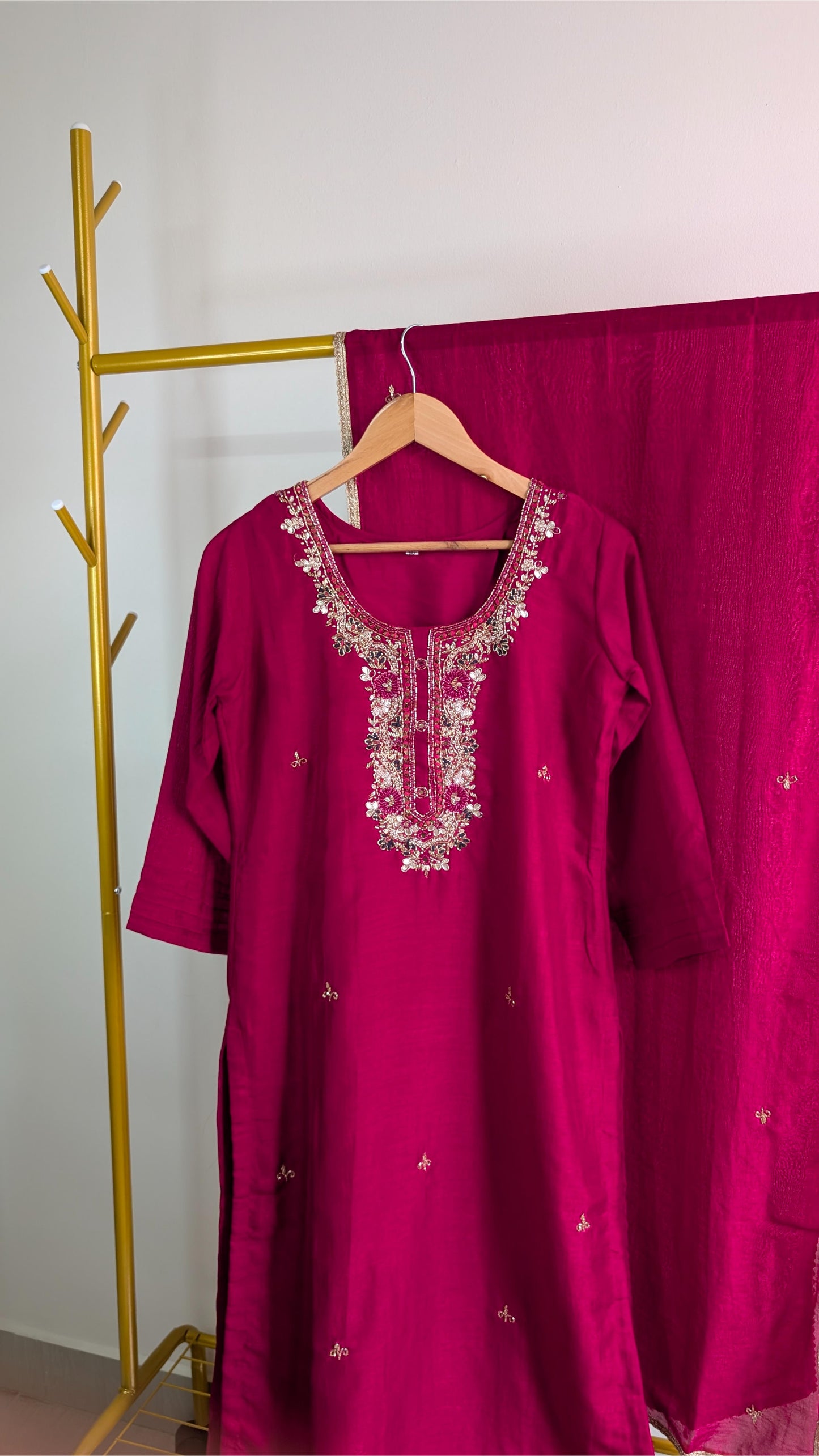 Elegant Magenta Embroidered 3-Piece Kurti Set for Women – Festive & Party Wear (AC00056)