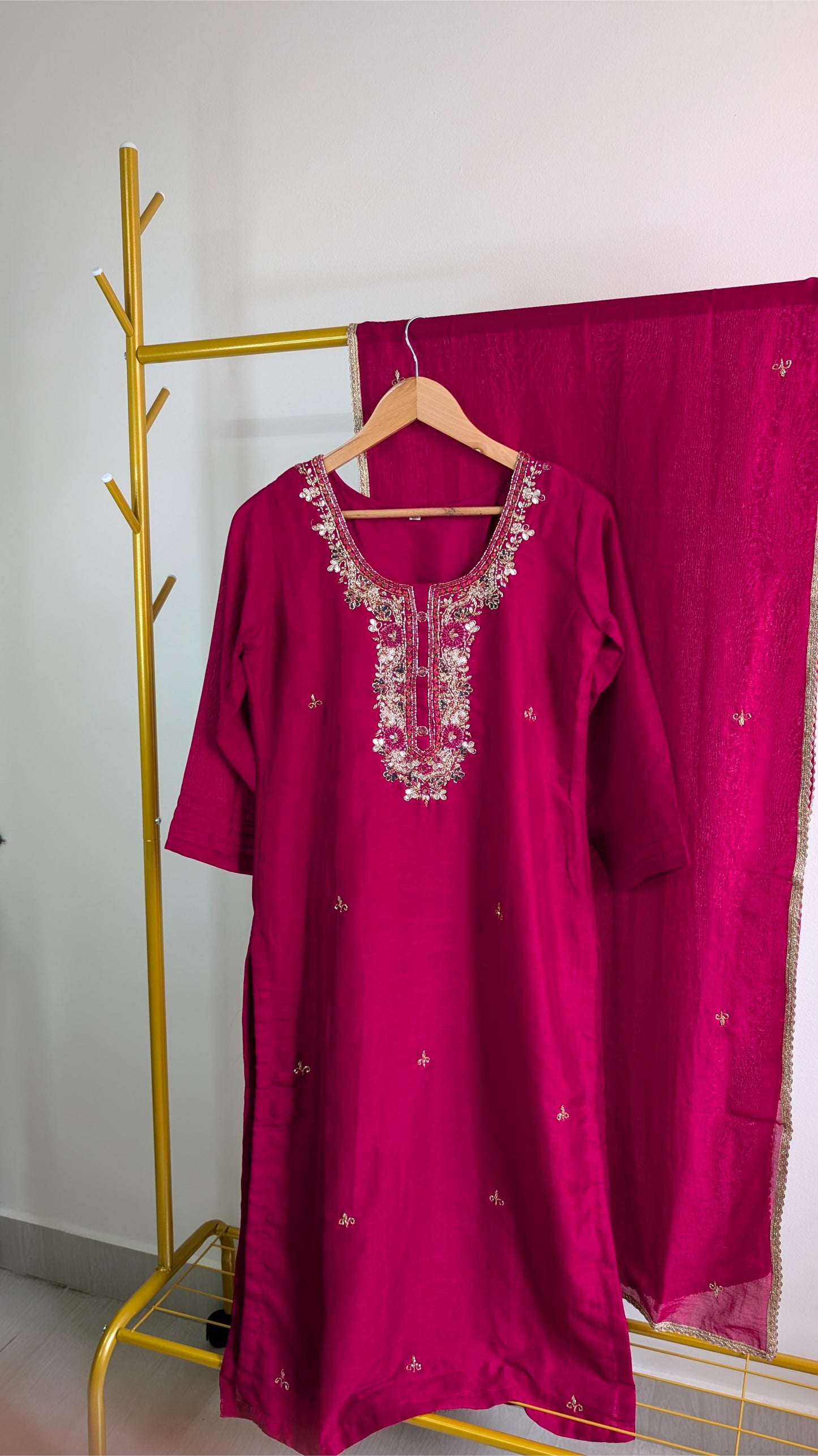 Elegant Magenta Embroidered 3-Piece Kurti Set for Women – Festive & Party Wear (AC00056)