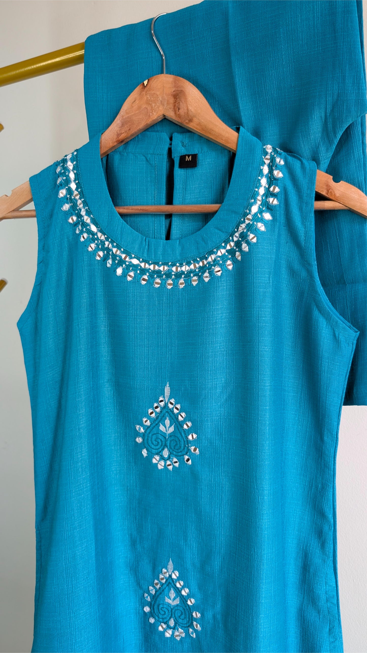 Elegant 2-Piece Kurta Set in Yellow & Aqua Green | Mirror Work Festive Wear for Women (AC00053)