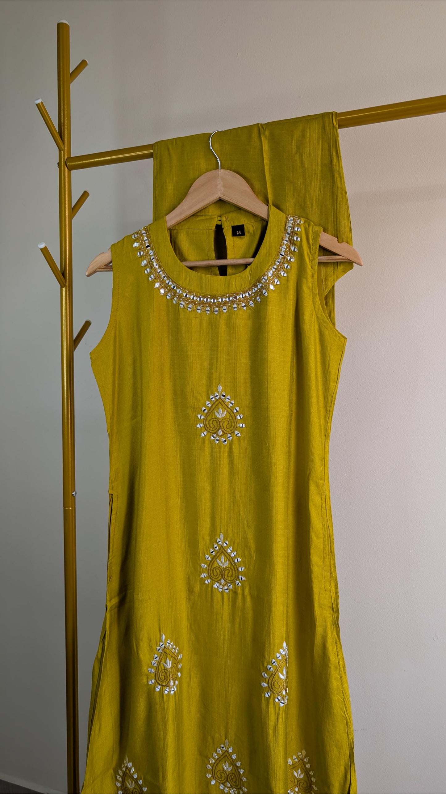 Elegant 2-Piece Kurta Set in Yellow & Aqua Green | Mirror Work Festive Wear for Women (AC00053)