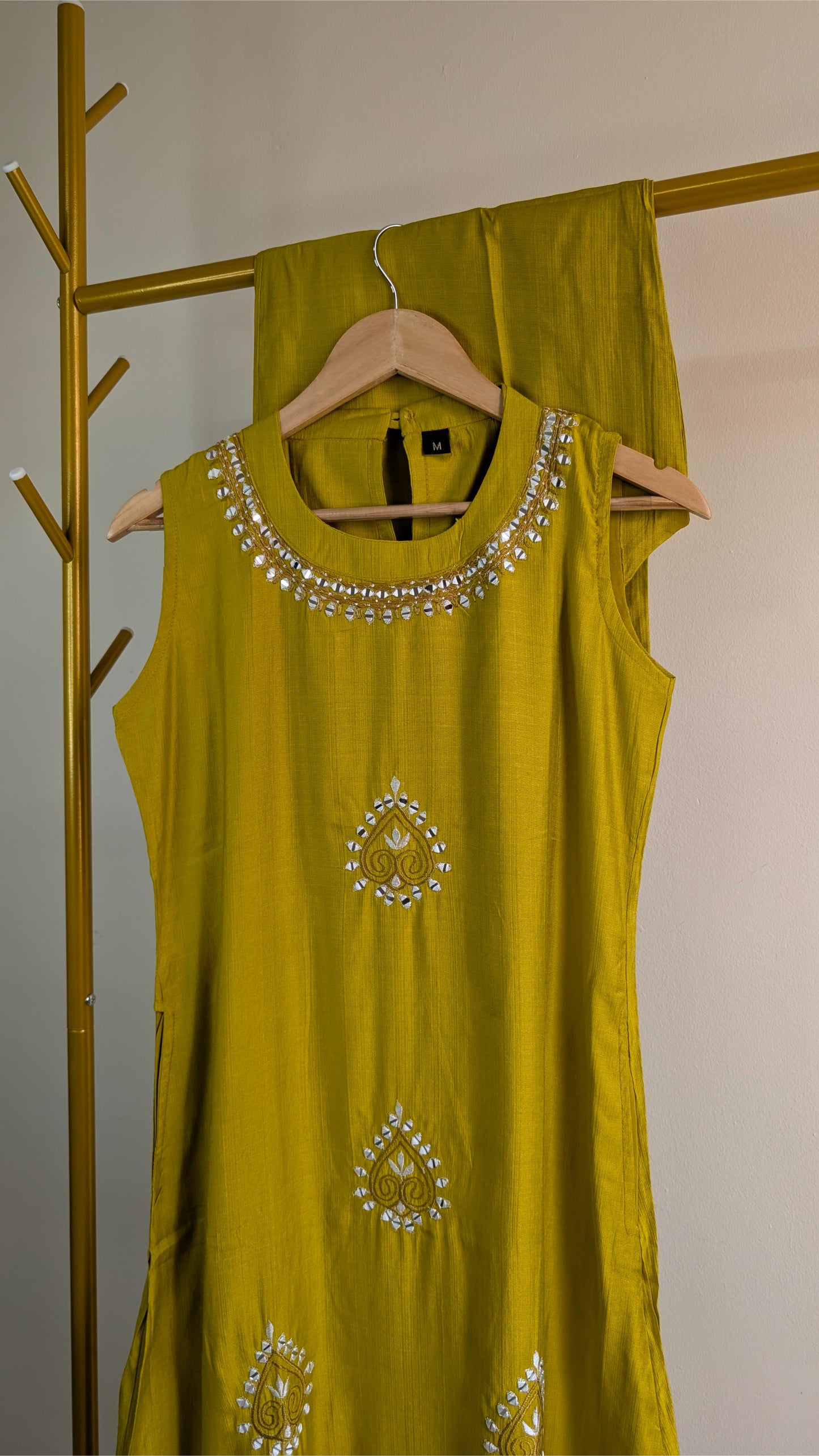 Elegant 2-Piece Kurta Set in Yellow & Aqua Green | Mirror Work Festive Wear for Women (AC00053)