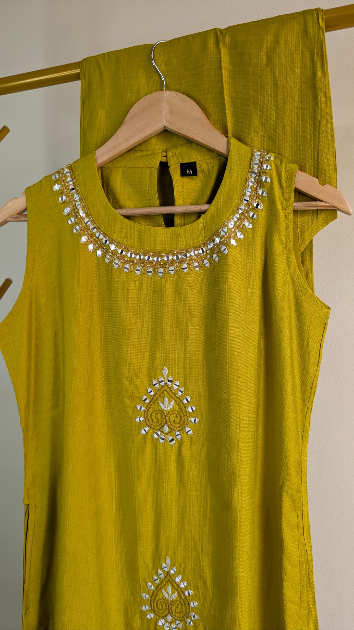Elegant 2-Piece Kurta Set in Yellow & Aqua Green | Mirror Work Festive Wear for Women (AC00053)