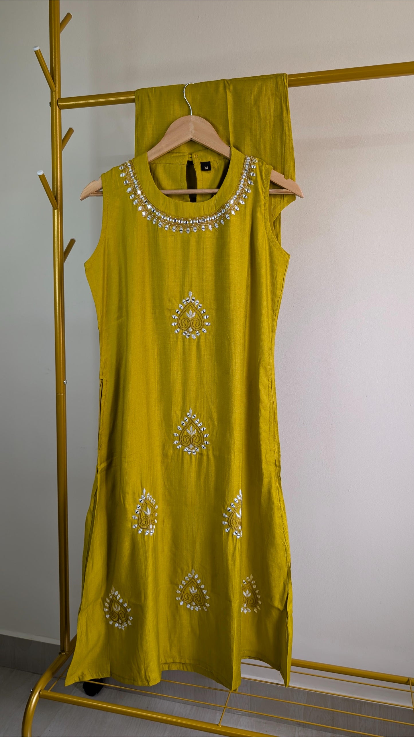 Elegant 2-Piece Kurta Set in Yellow & Aqua Green | Mirror Work Festive Wear for Women (AC00053)