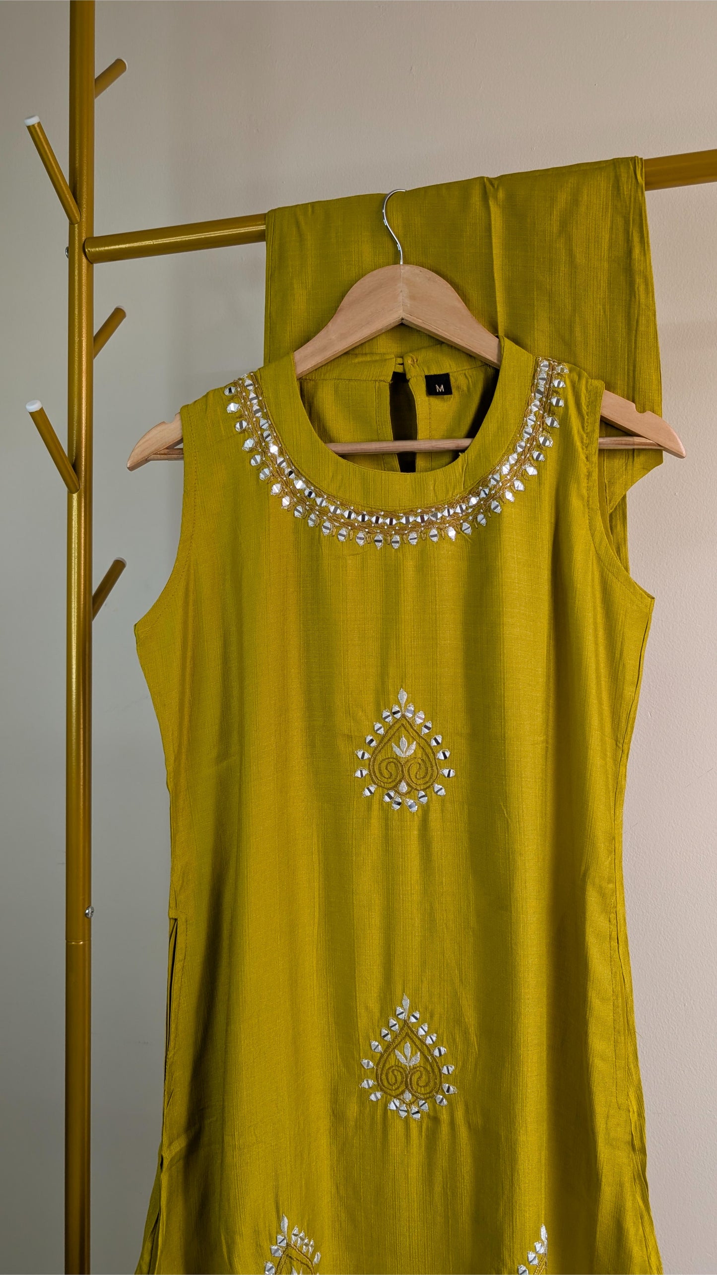 Elegant 2-Piece Kurta Set in Yellow & Aqua Green | Mirror Work Festive Wear for Women (AC00053)